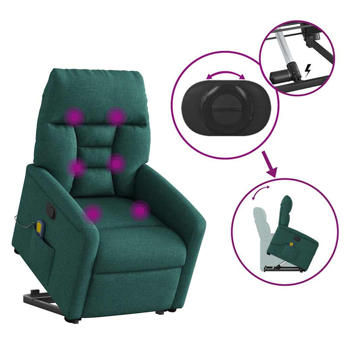 Fotoliu rabatabil de masaj, cu ridicare, verde închis, textil - WALTI WALTI
