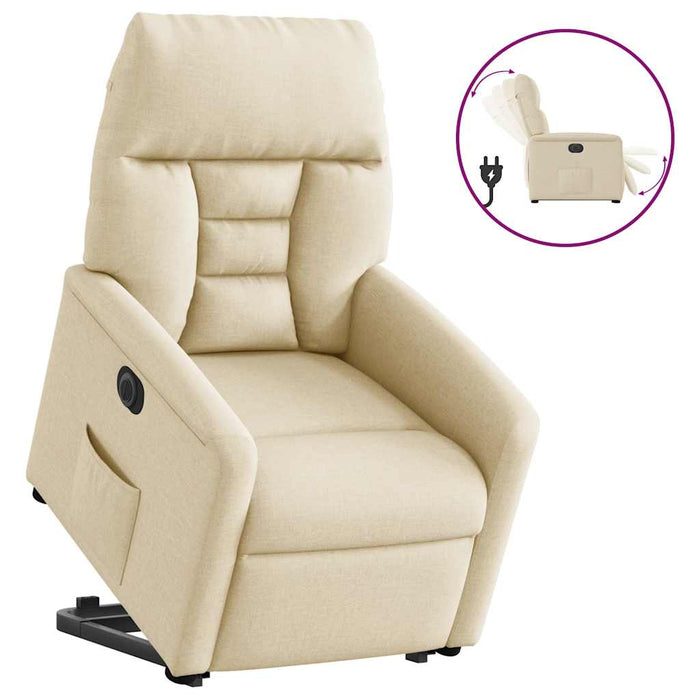 Fotoliu electric rabatabil cu ridicare, crem, textil WALTI