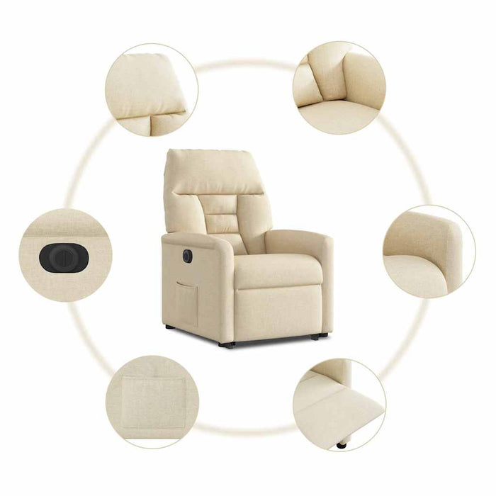 Fotoliu electric rabatabil cu ridicare, crem, textil WALTI