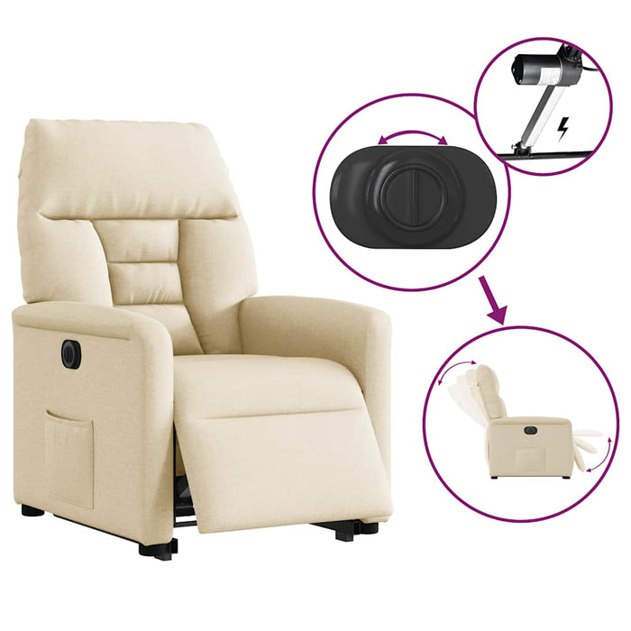 Fotoliu electric rabatabil cu ridicare, crem, textil WALTI