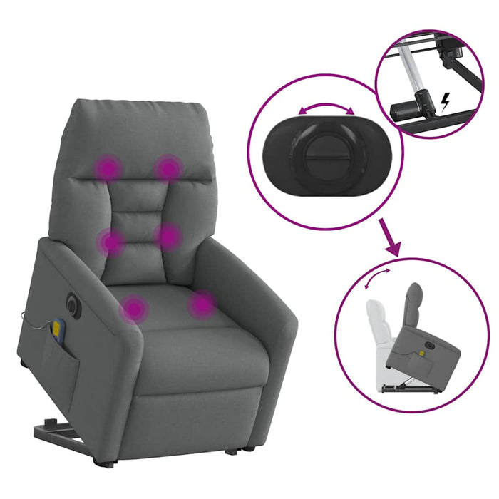 Fotoliu electric masaj rabatabil cu ridicare, gri închis textil - WALTI WALTI