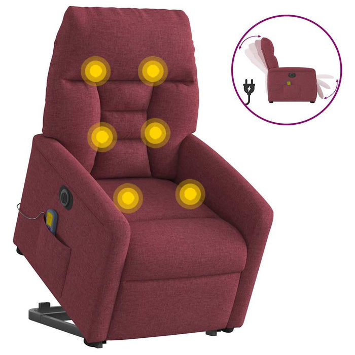 Fotoliu de masaj electric rabatabil cu ridicare roșu vin textil - WALTI WALTI