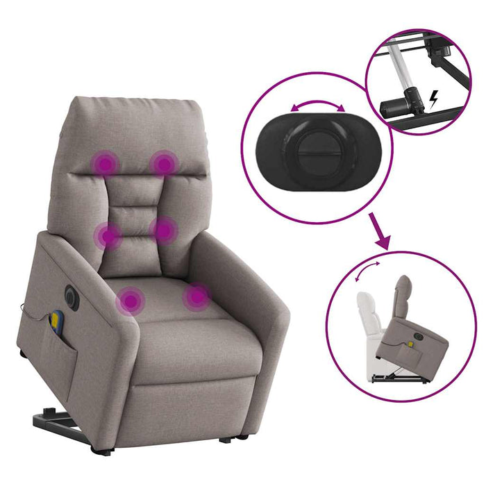 Fotoliu electric masaj rabatabil cu ridicare, gri taupe, textil - WALTI WALTI