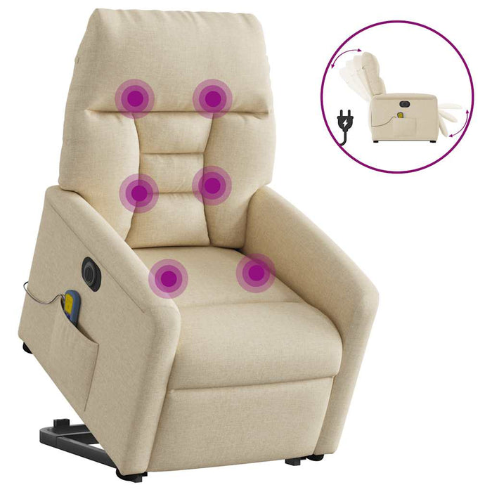 Fotoliu electric de masaj rabatabil cu ridicare, crem, textil - WALTI WALTI