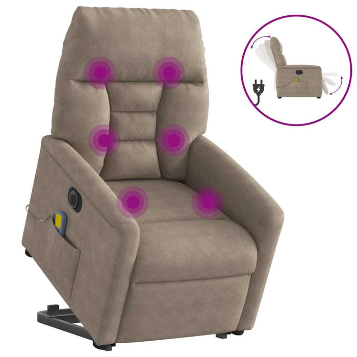 Fotoliu masaj rabatabil electric cu ridicare, taupe, microfibră WALTI