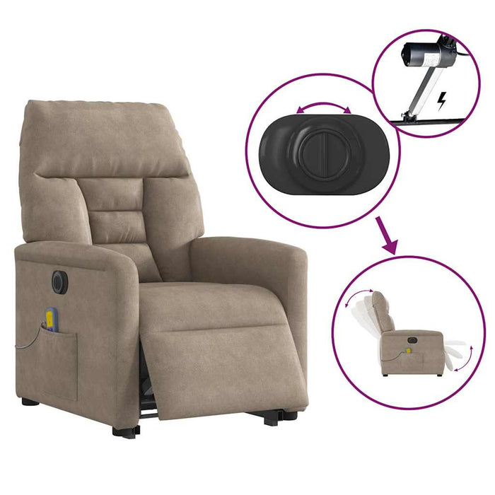 Fotoliu masaj rabatabil electric cu ridicare, taupe, microfibră WALTI
