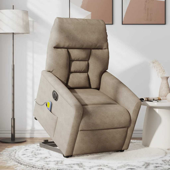 Fotoliu masaj rabatabil electric cu ridicare, taupe, microfibră WALTI