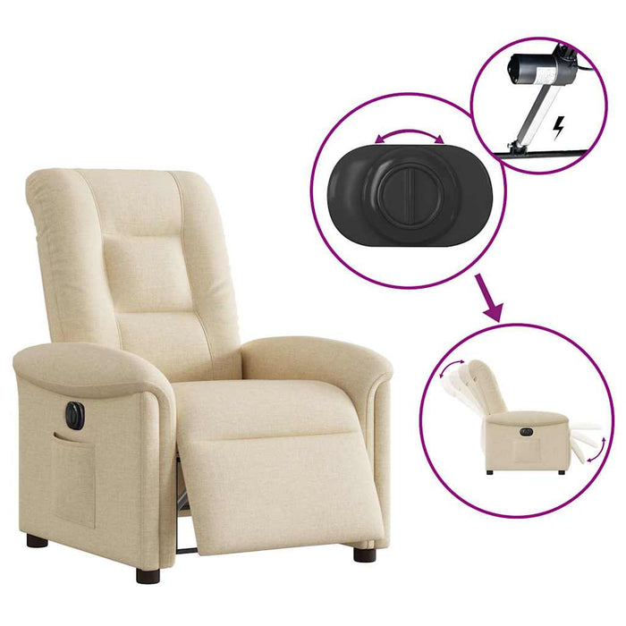 Fotoliu rabatabil electric, crem, material textil WALTI