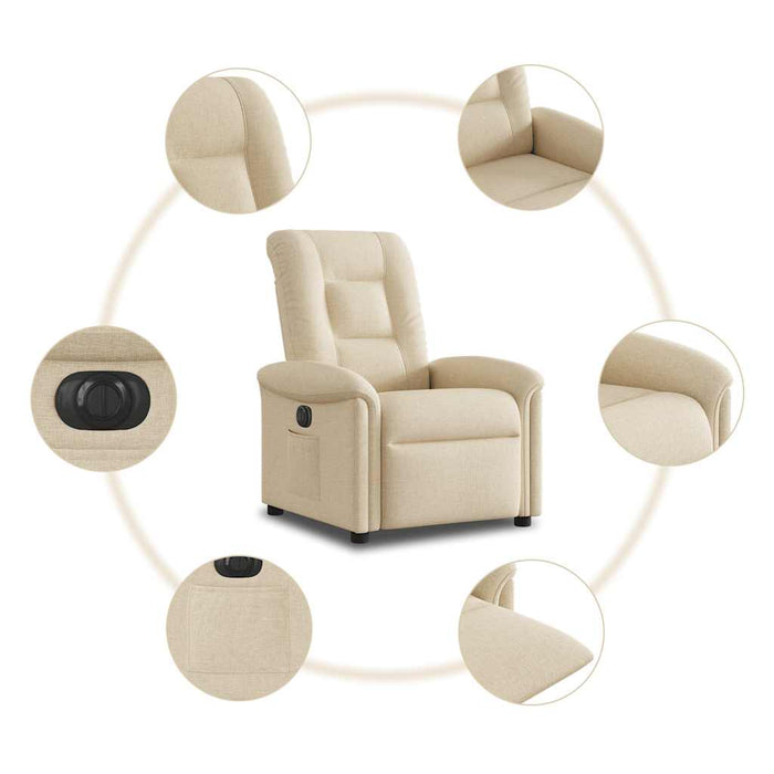 Fotoliu rabatabil electric, crem, material textil WALTI