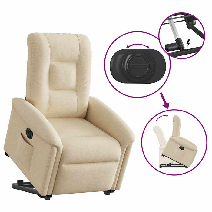 Fotoliu electric rabatabil cu ridicare, crem, textil WALTI