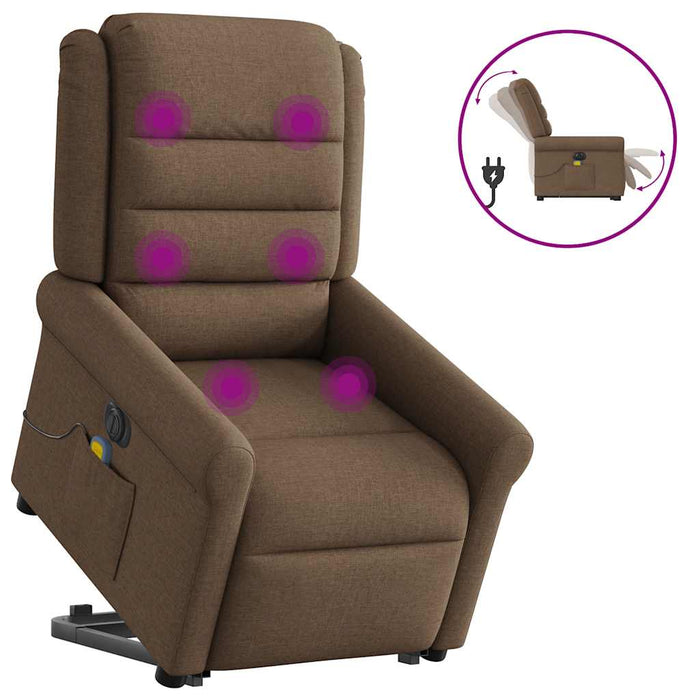 Fotoliu electric de masaj rabatabil cu ridicare, maro, textil WALTI