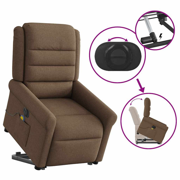 Fotoliu electric de masaj rabatabil cu ridicare, maro, textil WALTI