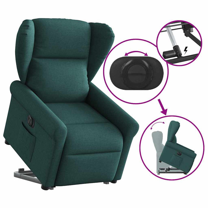 Fotoliu electric rabatabil cu ridicare, verde închis, textil - WALTI WALTI
