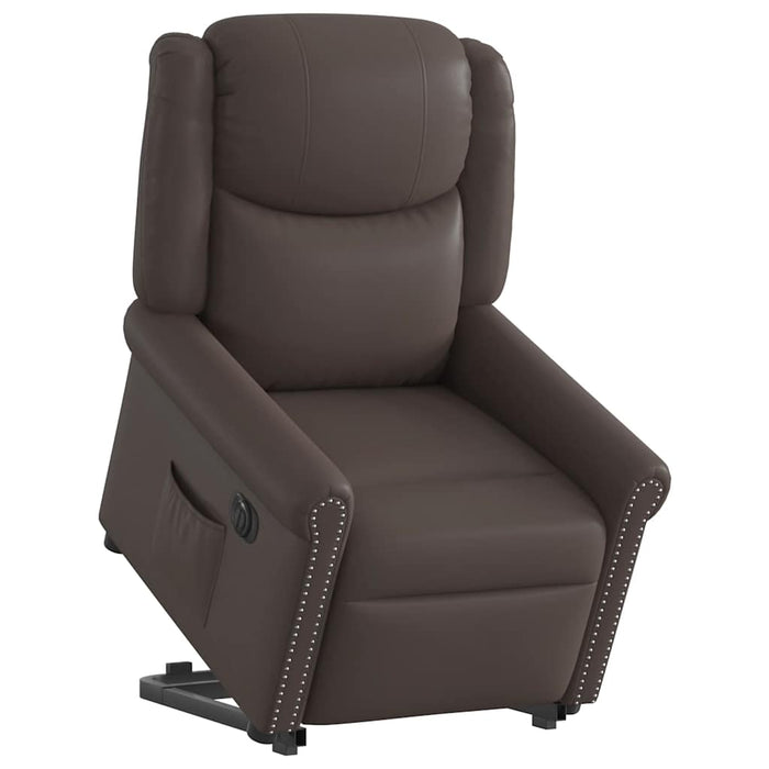 Scaun reclinabil electric, maro strălucitor piele artificială WALTI