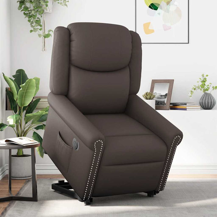 Scaun reclinabil electric, maro strălucitor piele artificială WALTI