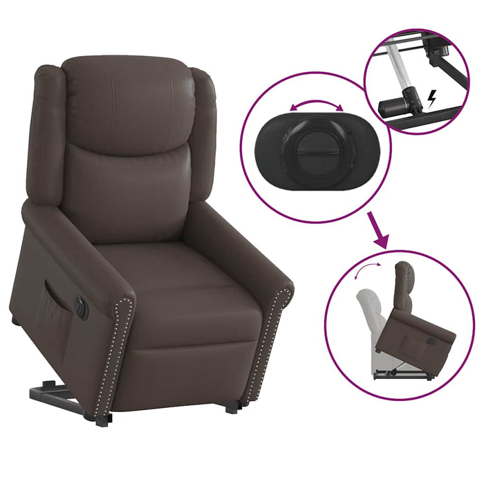 Scaun reclinabil electric, maro strălucitor piele artificială WALTI