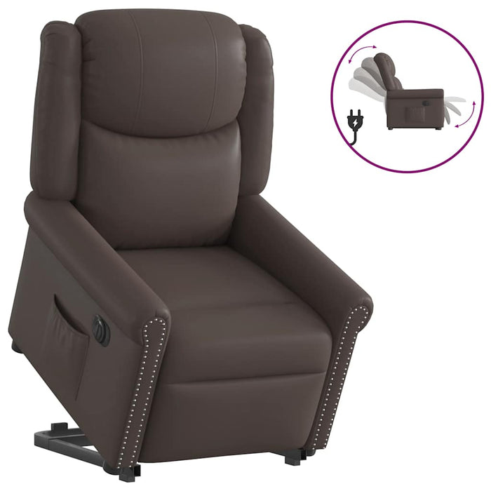 Scaun reclinabil electric, maro strălucitor piele artificială WALTI