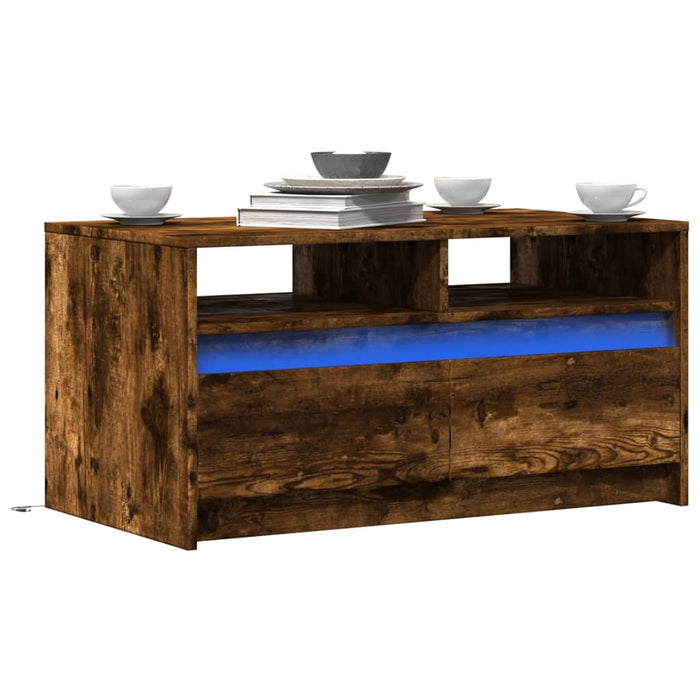 Măsuță de cafea cu lumini LED, stejar fumuriu, lemn prelucrat - WALTI WALTI