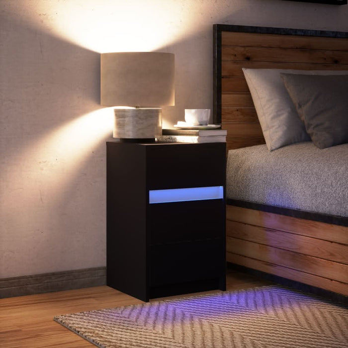 Noptieră cu lumini LED, negru, lemn prelucrat - WALTI WALTI