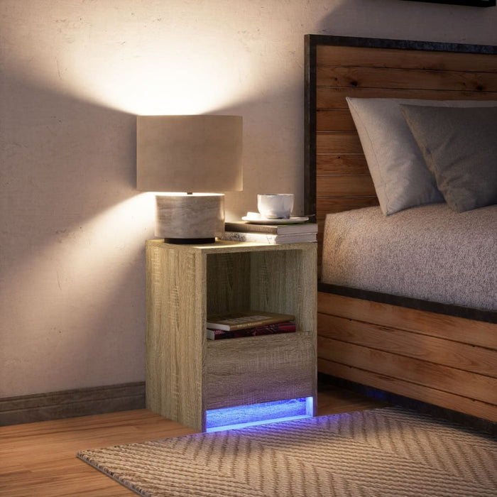 Noptieră cu lumini LED, stejar sonoma, lemn prelucrat - WALTI WALTI