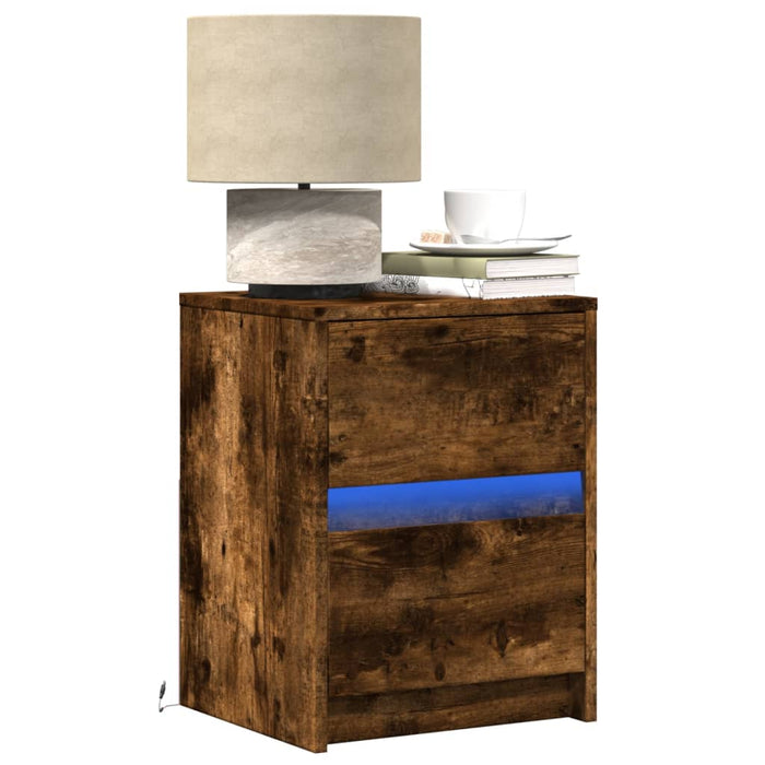 Noptiere cu lumini LED, 2 buc., stejar fumuriu, lemn prelucrat - WALTI WALTI