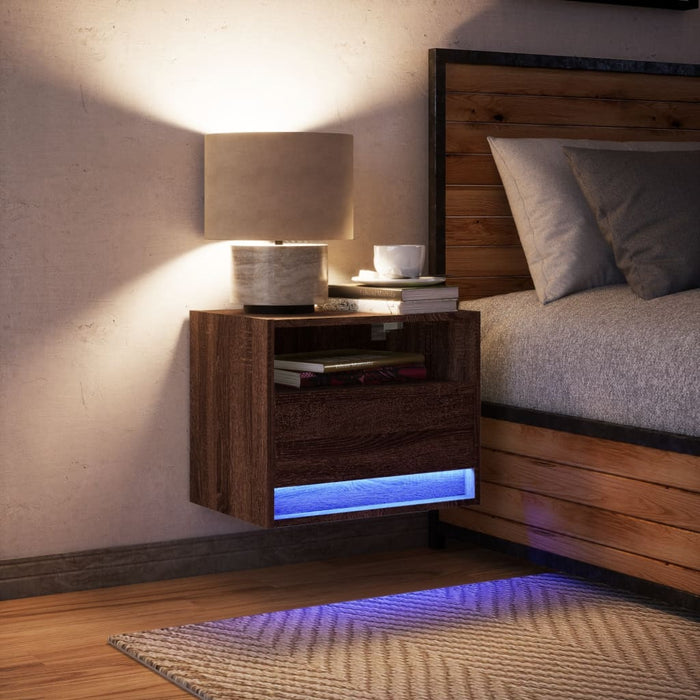Noptieră montată pe perete cu lumini LED, stejar maro WALTI