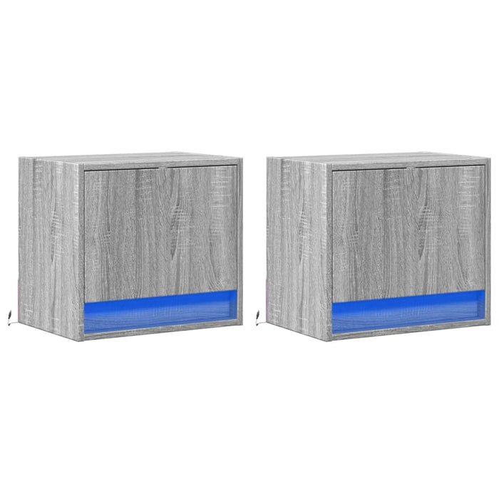Noptiere montate pe perete cu lumini LED, 2 buc., sonoma gri - WALTI WALTI