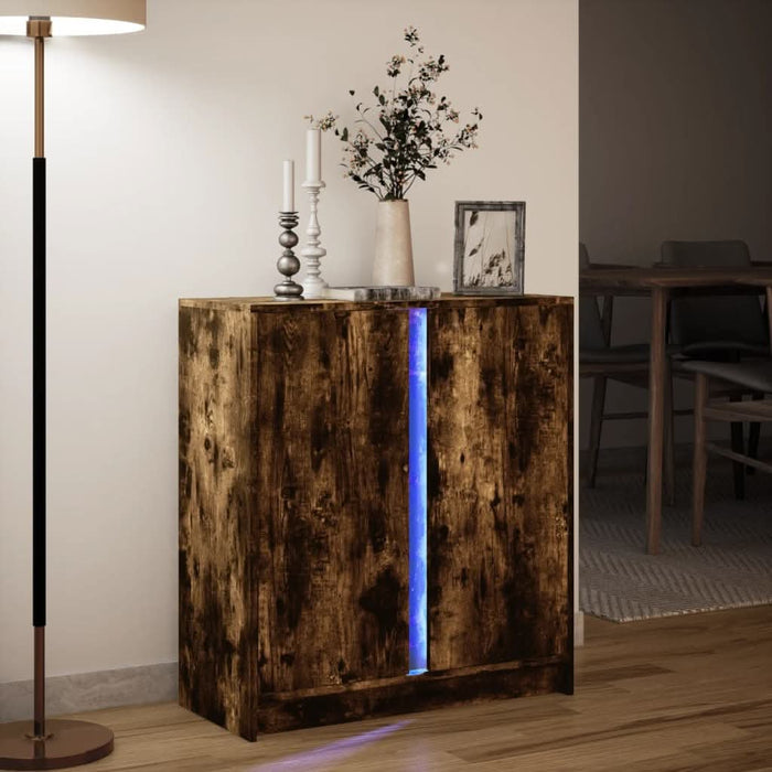 Dulap cu LED, stejar fumuriu, 77x34x85 cm, lemn prelucrat - WALTI WALTI