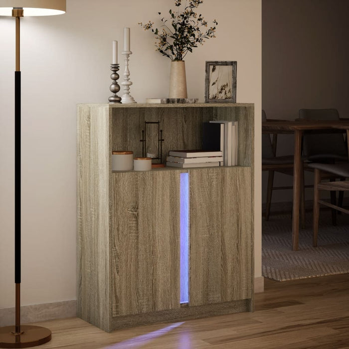 Dulap cu LED, stejar sonoma, 77x34x100 cm, lemn prelucrat - WALTI WALTI