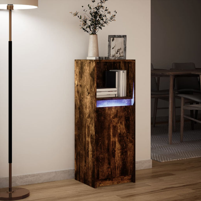 Dulap cu LED, stejar fumuriu, 38x34x100 cm, lemn prelucrat - WALTI WALTI
