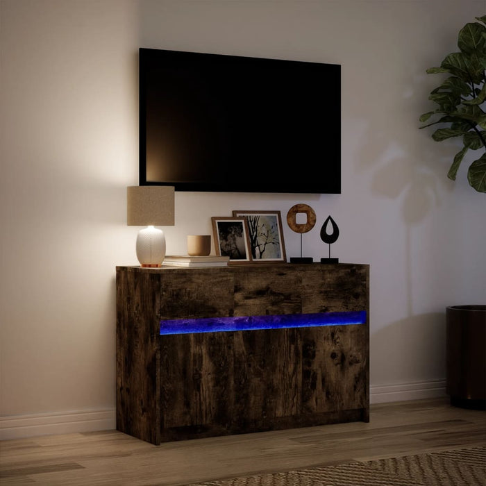 Dulap TV cu LED, stejar fumuriu, 91x34x61 cm, lemn prelucrat - WALTI WALTI