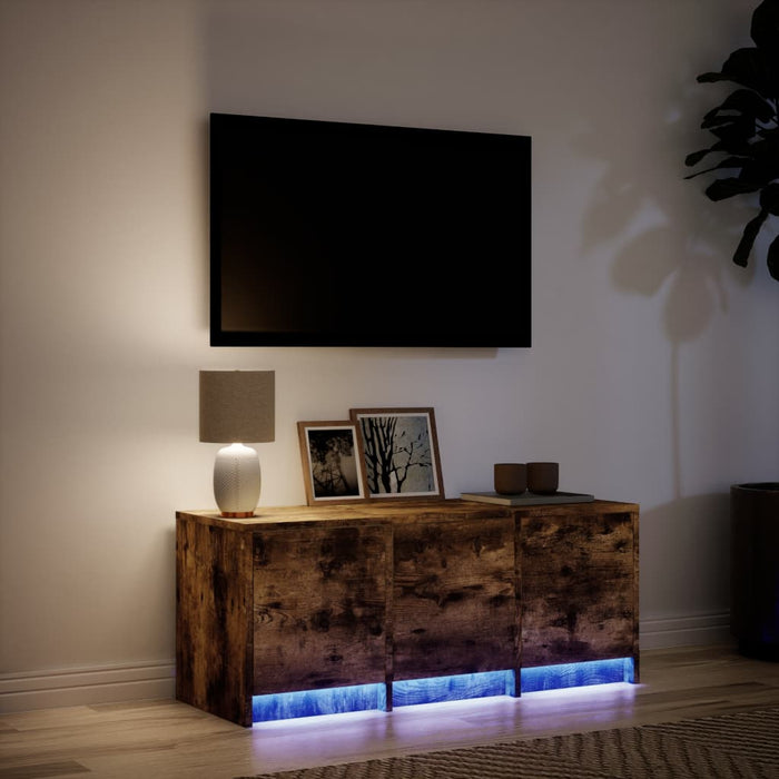 Dulap TV cu LED, stejar fumuriu, 97x34x40 cm, lemn prelucrat - WALTI WALTI