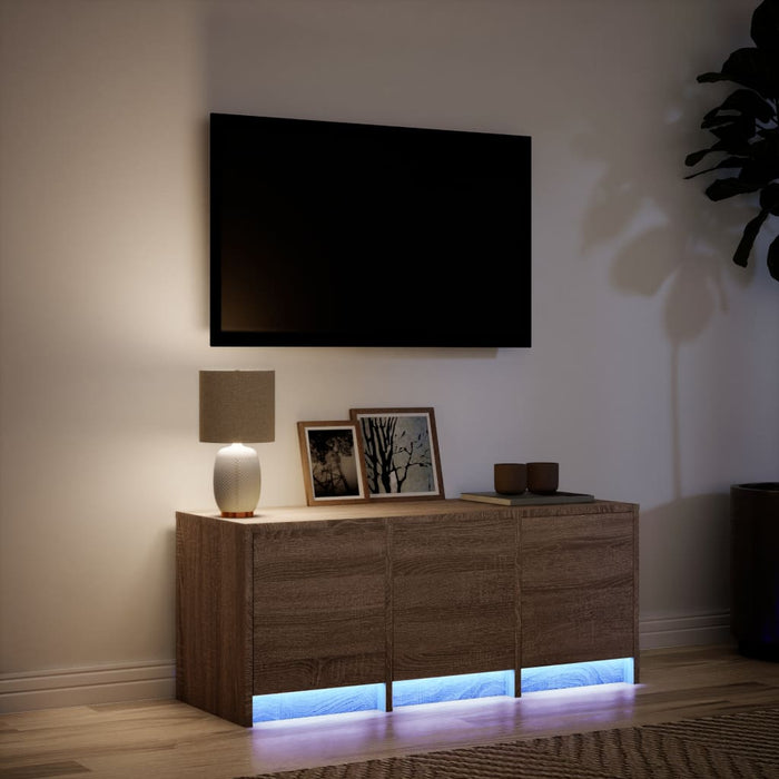 Dulap TV cu LED, stejar maro, 97x34x40 cm, lemn prelucrat - WALTI WALTI
