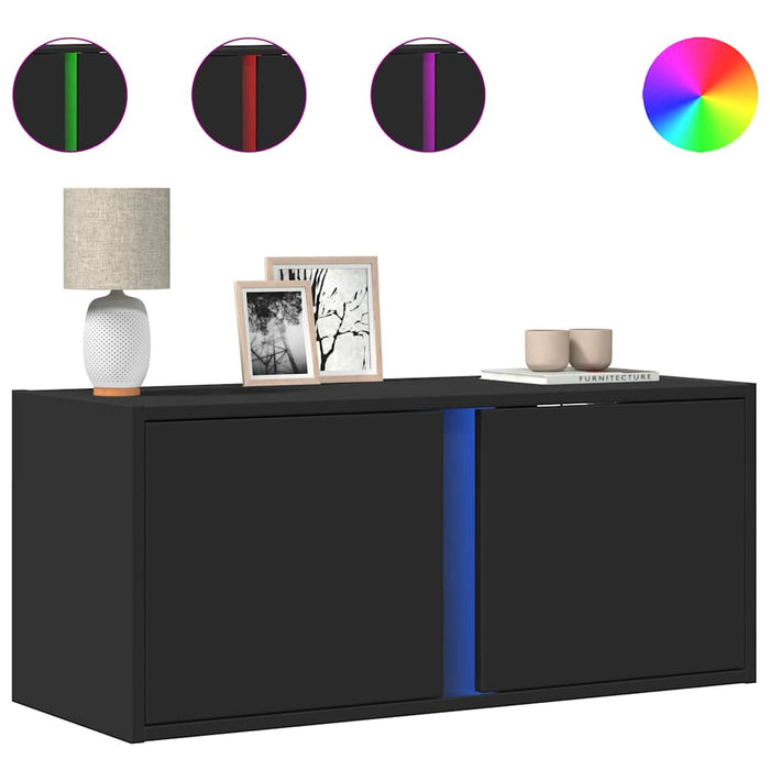 Dulap TV de perete cu lumini LED negru 80x31x35 cm WALTI