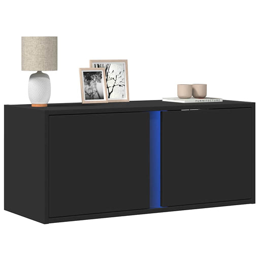 Dulap TV de perete cu lumini LED negru 80x31x35 cm - WALTI WALTI