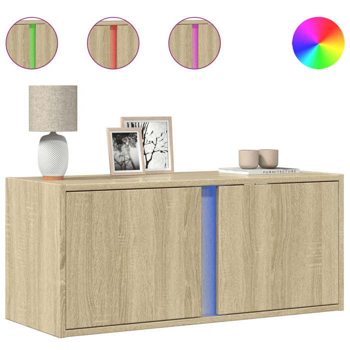Comodă TV de perete cu lumini LED, stejar sonoma, 80x31x35 cm WALTI