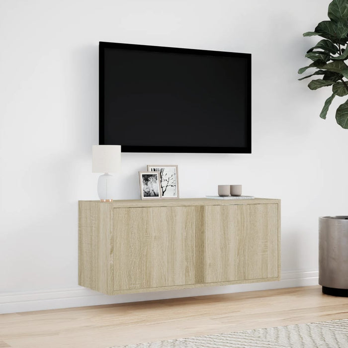 Comodă TV de perete cu lumini LED, stejar sonoma, 80x31x35 cm WALTI