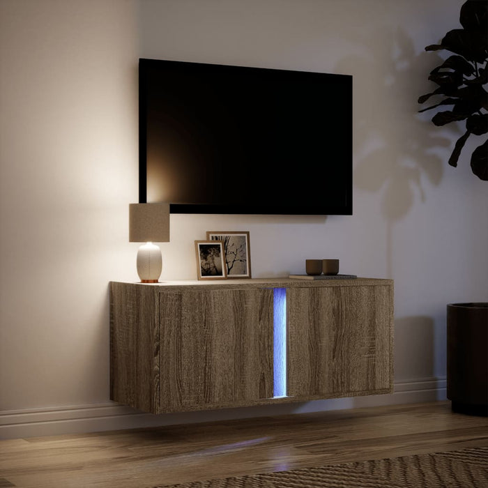 Comodă TV de perete cu lumini LED, stejar sonoma, 80x31x35 cm WALTI