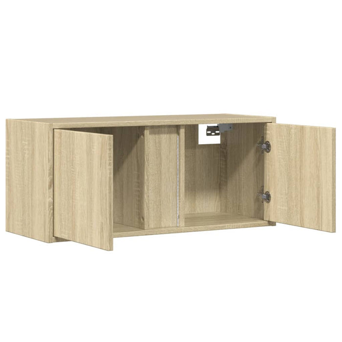 Comodă TV de perete cu lumini LED, stejar sonoma, 80x31x35 cm WALTI