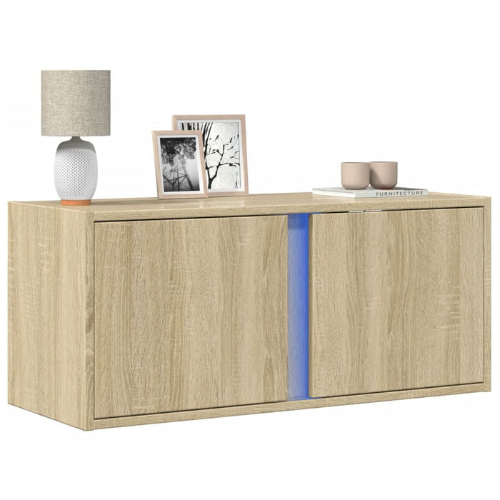 Comodă TV de perete cu lumini LED, stejar sonoma, 80x31x35 cm WALTI