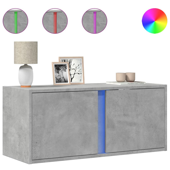 Comodă TV de perete cu lumini LED, gri beton, 80x31x35 cm - WALTI WALTI