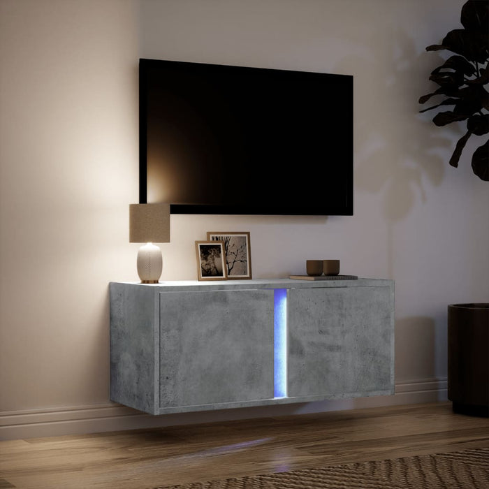 Comodă TV de perete cu lumini LED, gri beton, 80x31x35 cm - WALTI WALTI