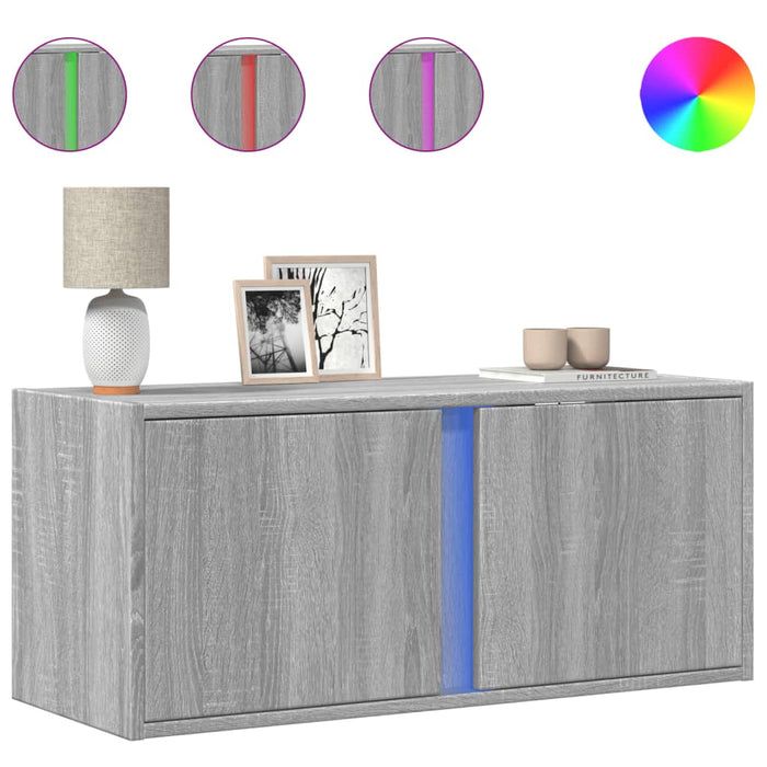 Comodă TV de perete cu lumini LED, gri sonoma, 80x31x35 cm - WALTI WALTI