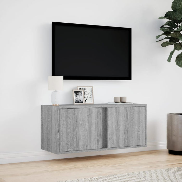 Comodă TV de perete cu lumini LED, gri sonoma, 80x31x35 cm - WALTI WALTI