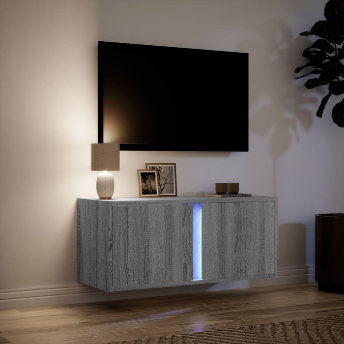 Comodă TV de perete cu lumini LED, gri sonoma, 80x31x35 cm - WALTI WALTI