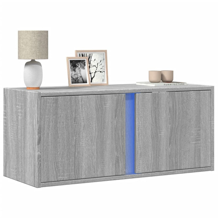 Comodă TV de perete cu lumini LED, gri sonoma, 80x31x35 cm - WALTI WALTI
