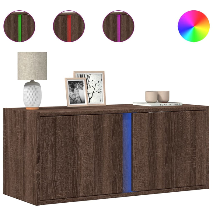 Comodă TV de perete cu lumini LED, stejar maro, 80x31x35 cm - WALTI WALTI