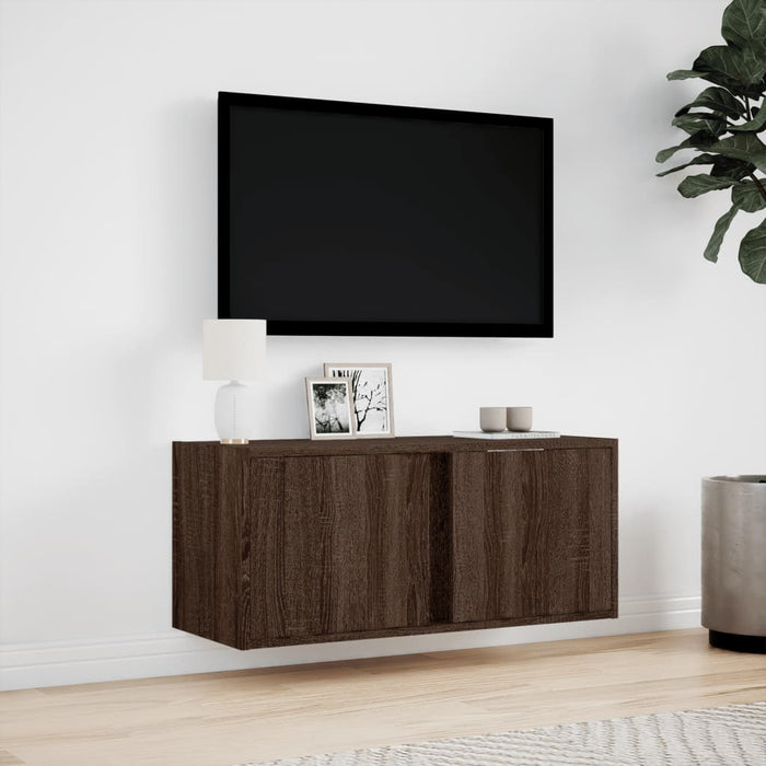 Comodă TV de perete cu lumini LED, stejar maro, 80x31x35 cm - WALTI WALTI