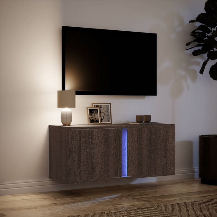 Comodă TV de perete cu lumini LED, stejar maro, 80x31x35 cm - WALTI WALTI