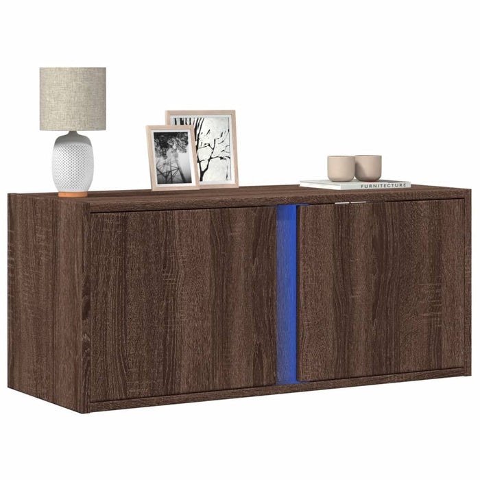 Comodă TV de perete cu lumini LED, stejar maro, 80x31x35 cm - WALTI WALTI